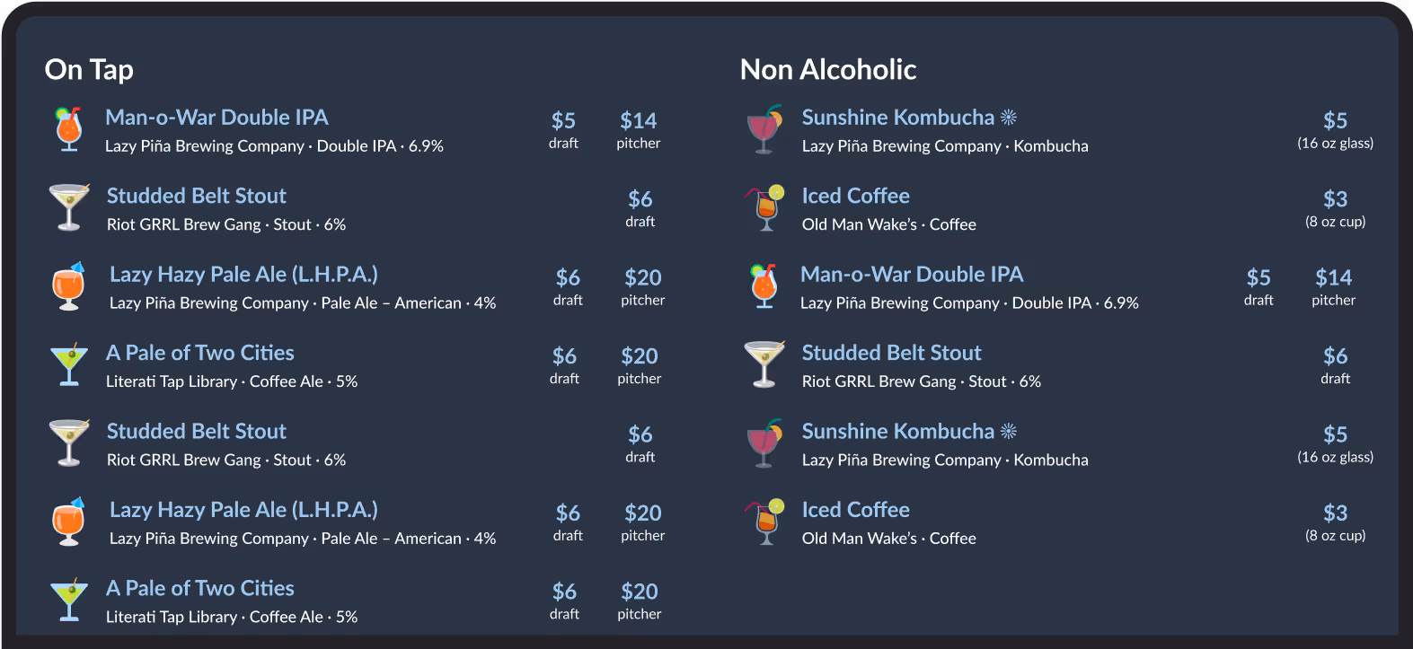 Mockup of Menu