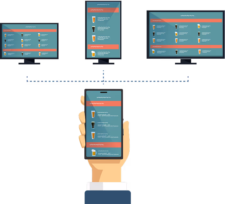 Illustration of a hand holding a smartphone displaying a menu
