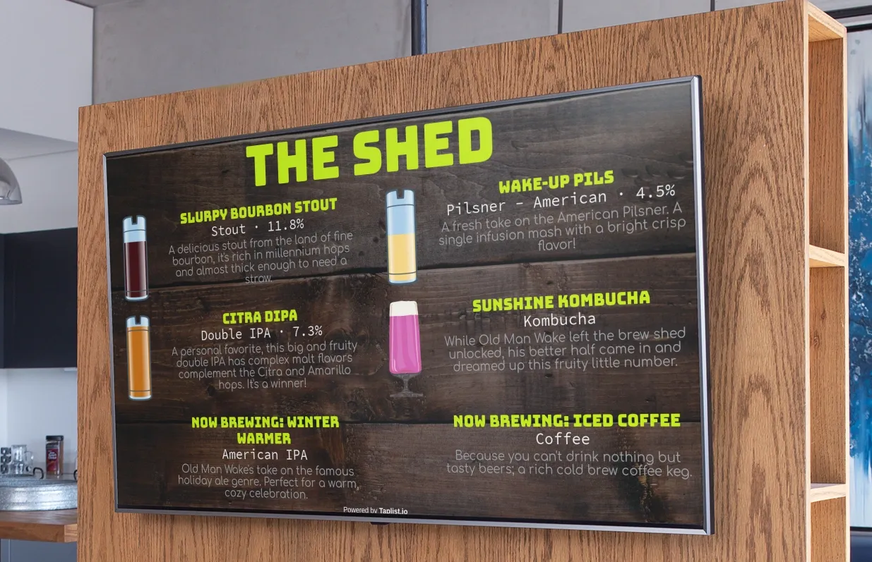 Brewpub menu on a TV
